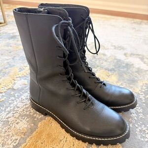 J Crew Gwen Lug-Sole Leather Lace-Up Tall Shaft Boots In Black